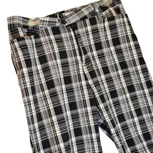 Zoey & Beth Womens Plaid Capri‎ Pants Black White Checkered Button Cuff Large
